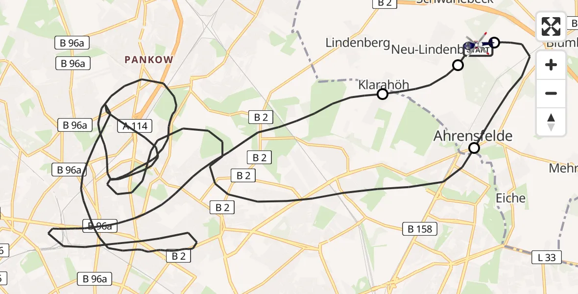 Flugroute Polizeihubschrauber Ahrensfelde Hubschrauberlandeplatz - Ahrensfelde Hubschrauberlandeplatz, 05 April 2026, 15:39