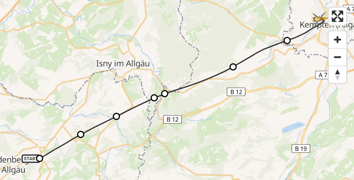 Flugroute Rettungshubschrauber Lindenberg i.Allgäu - Kempten (Allgäu), 05 April 2026, 15:39