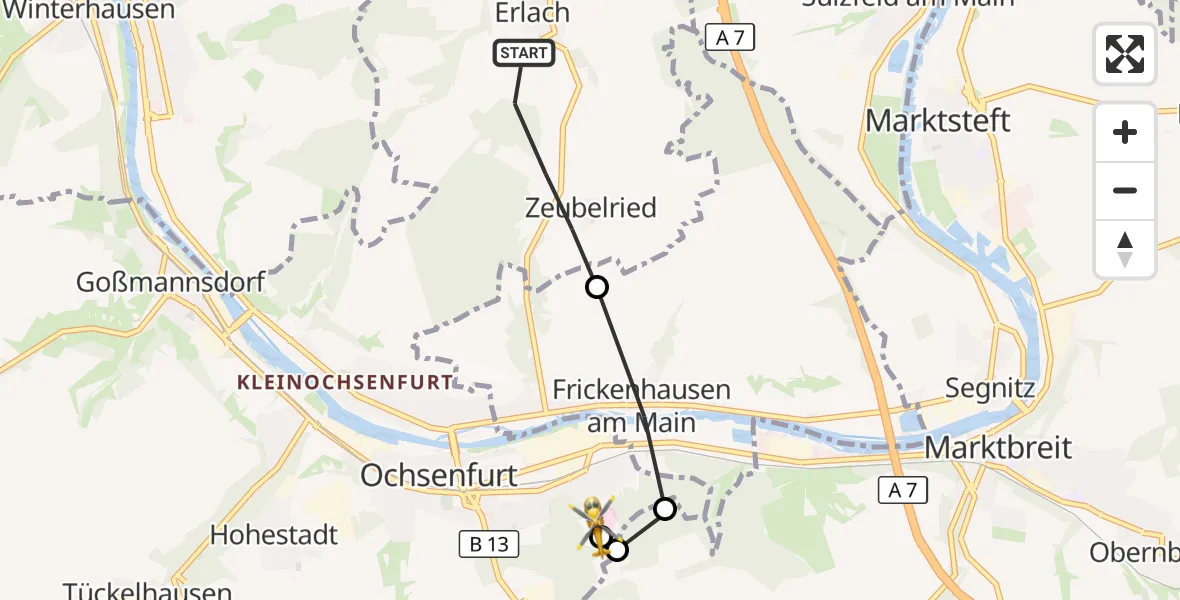 Flugroute Rettungshubschrauber Ochsenfurt - Ochsenfurt Hospital, 05 April 2026, 15:41