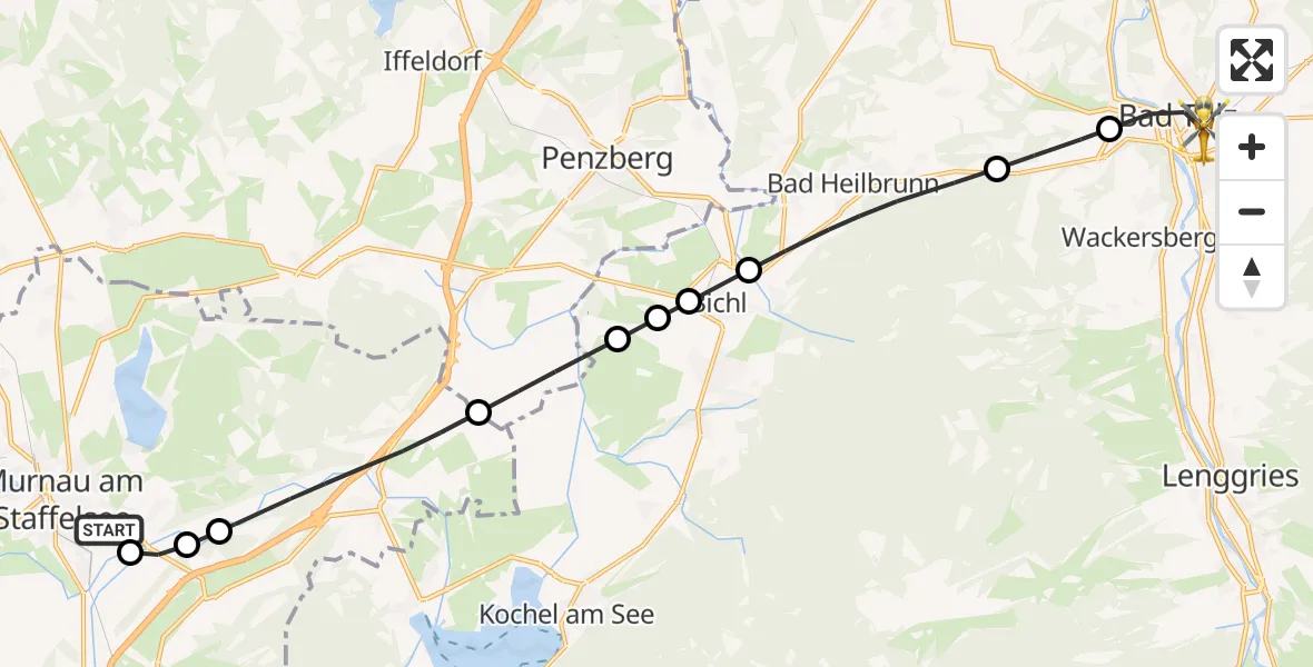 Flugroute Rettungshubschrauber Murnau Accident Hospital - Bad Tölz, 05 April 2026, 15:44
