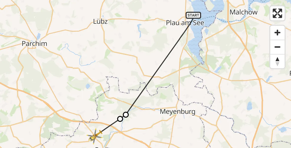 Flugroute Rettungshubschrauber Plau am See - Putlitz, 05 April 2026, 15:45