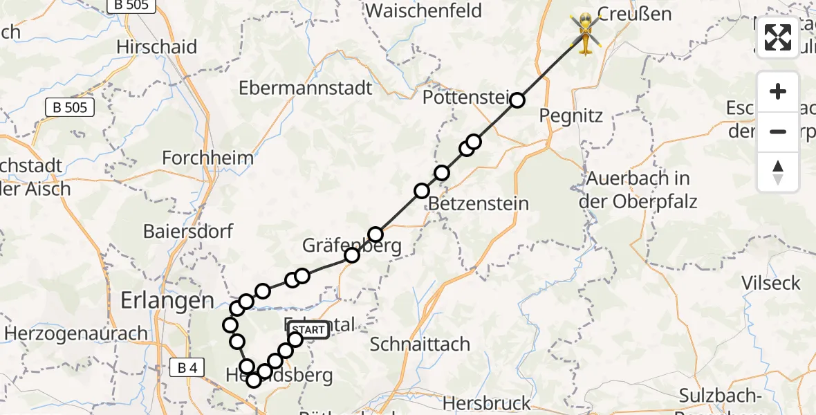 Flugroute Rettungshubschrauber Eckental - Schnabelwaid, 05 April 2026, 15:47