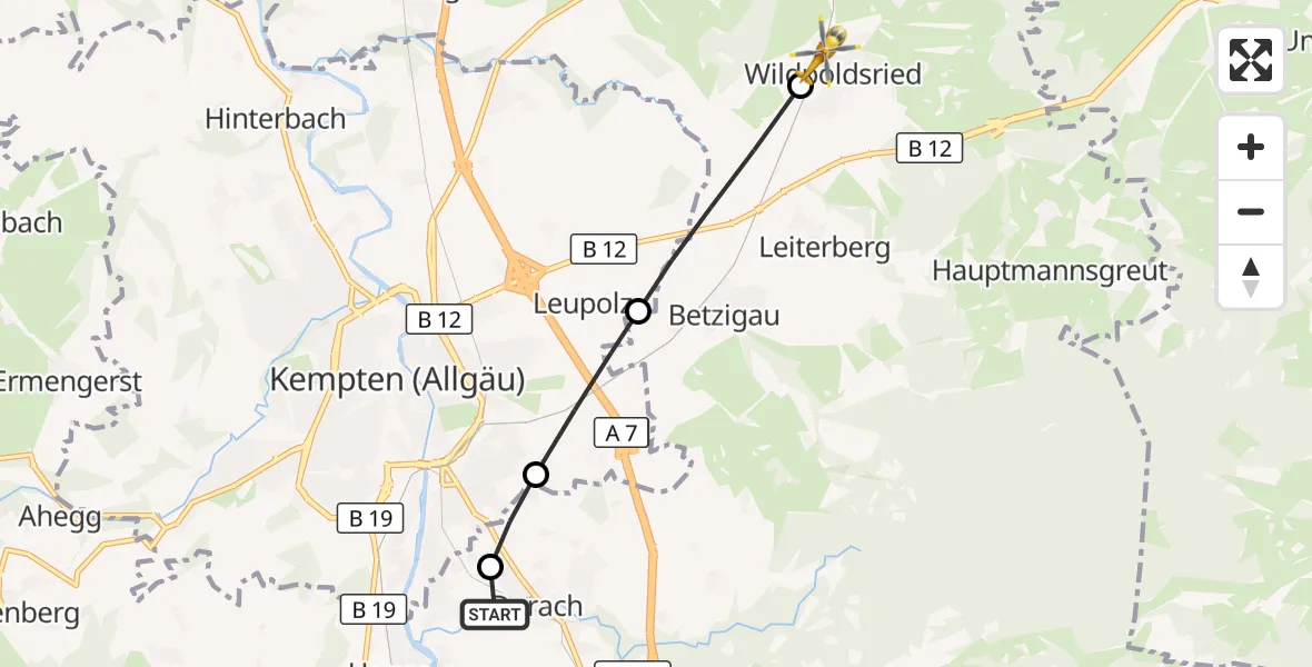 Flugroute Rettungshubschrauber Kempten-Durach Flugplatz - Wildpoldsried, 05 April 2026, 15:47