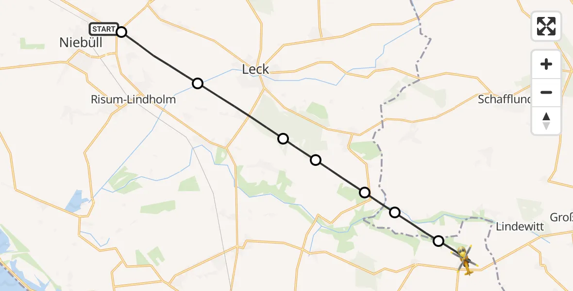 Flugroute Rettungshubschrauber Niebüll - Goldebek, 05 April 2026, 15:48