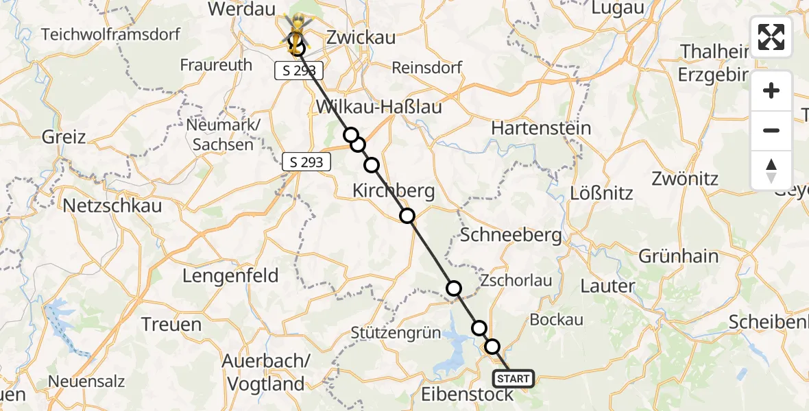 Flugroute Rettungshubschrauber Eibenstock - ADAC Air Rescue Station Zwickau Hubschrauberlandeplatz, 05 April 2026, 15:48