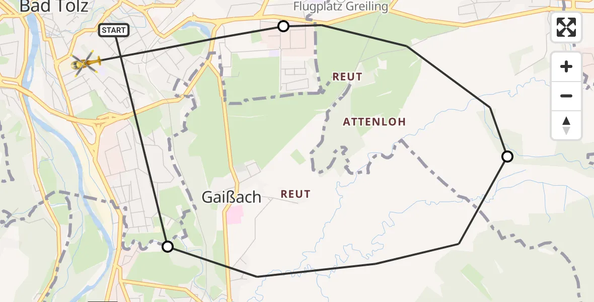 Flugroute Rettungshubschrauber Bad Tölz - Bad Tölz, 05 April 2026, 15:51