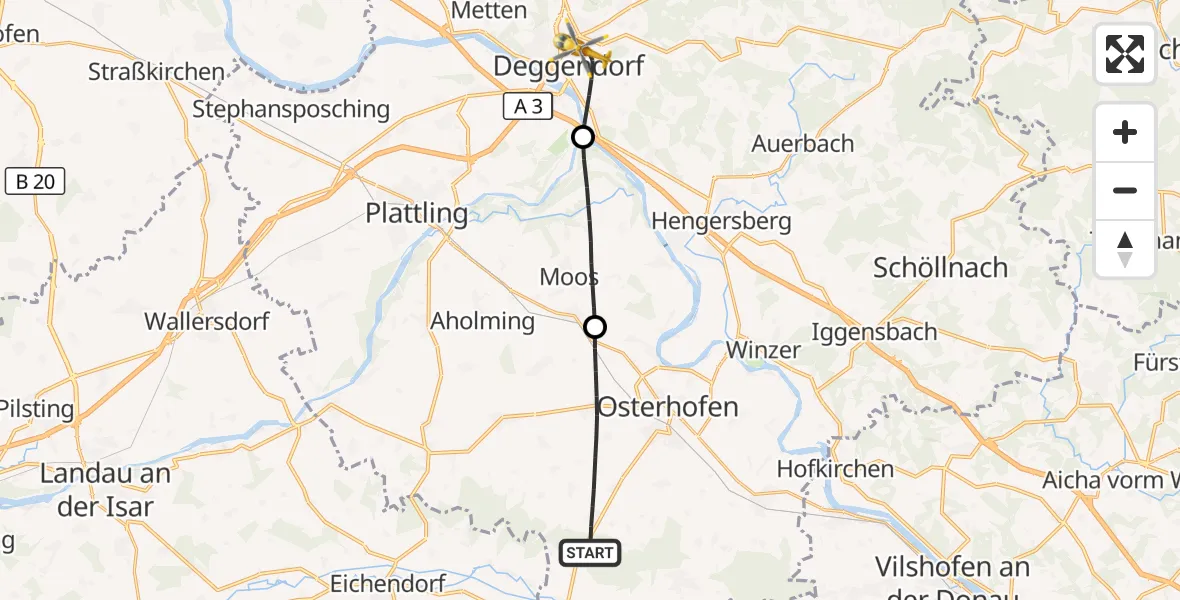 Flugroute Rettungshubschrauber Osterhofen - Deggendorf, 05 April 2026, 15:53