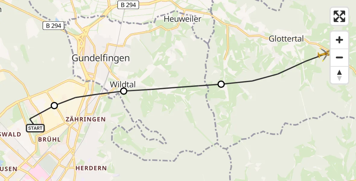 Flugroute Rettungshubschrauber Freiburg im Breisgau Flugplatz - Glottertal, 05 April 2026, 16:07