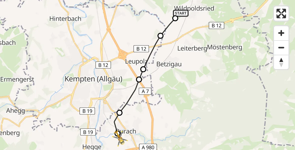 Flugroute Rettungshubschrauber Wildpoldsried - Kempten-Durach Flugplatz, 05 April 2026, 16:10