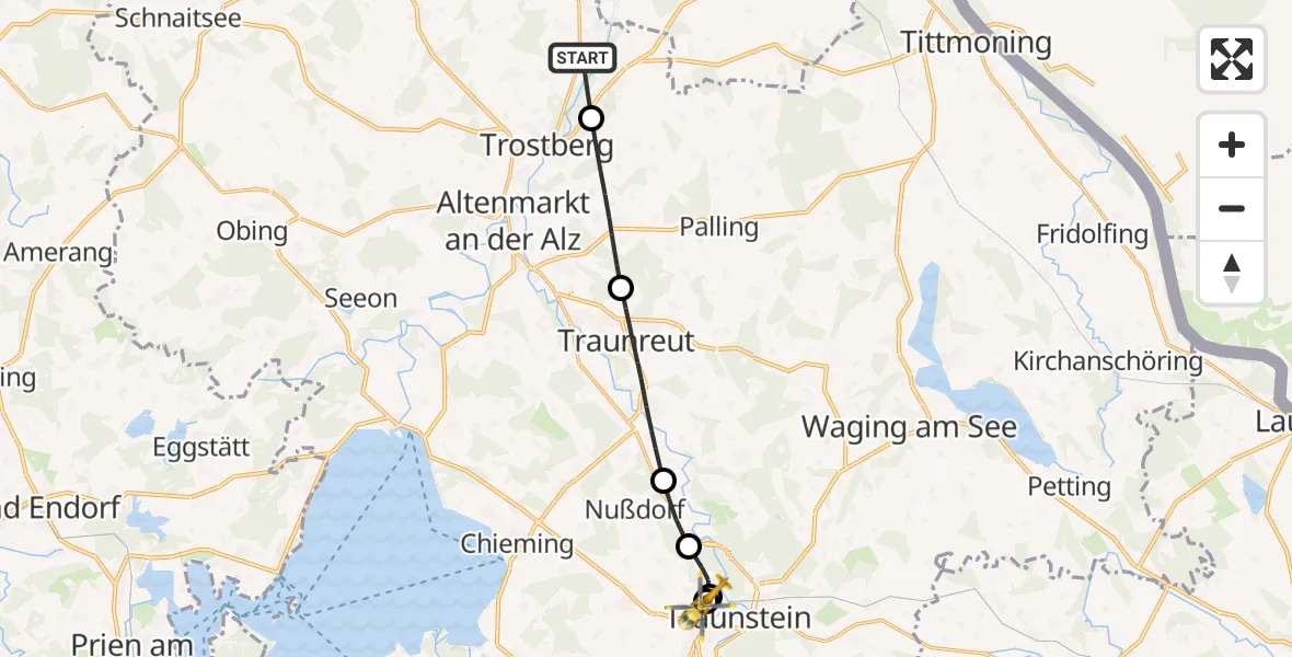 Flugroute Rettungshubschrauber Tacherting - Traunstein Hospital, 05 April 2026, 16:10