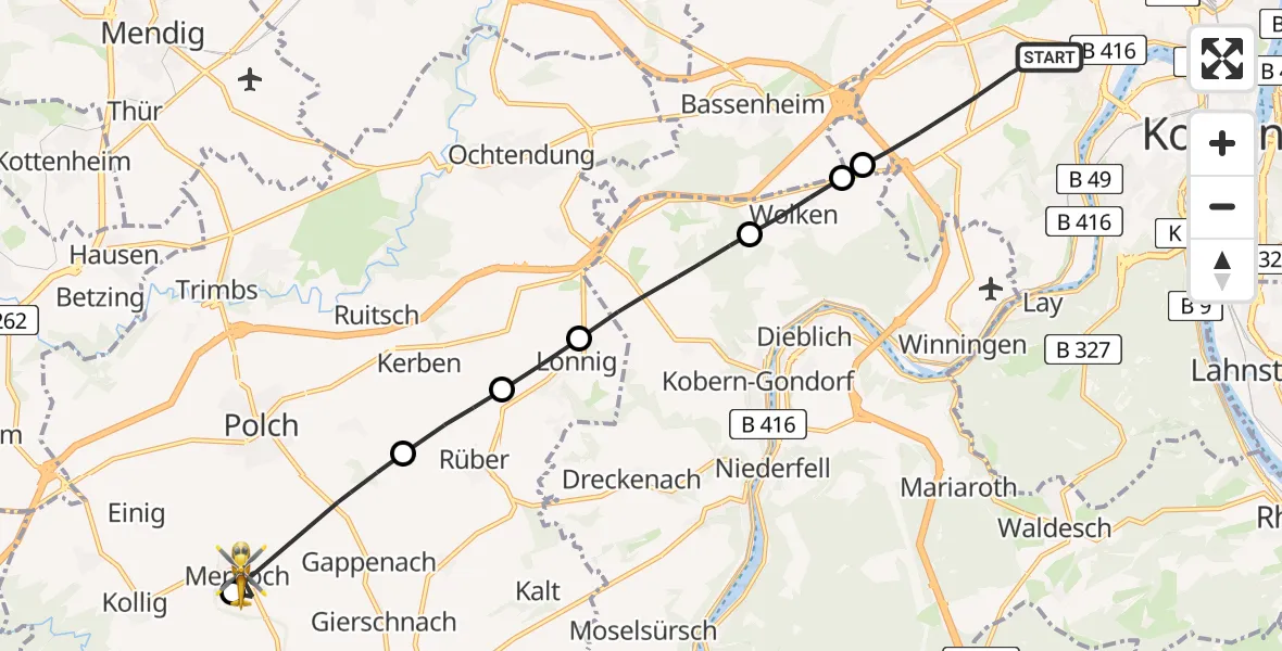 Flugroute Rettungshubschrauber Koblenz - Mertloch, 05 April 2026, 16:14