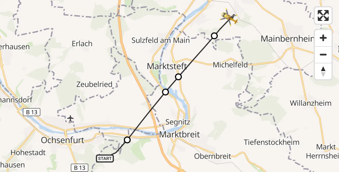 Flugroute Rettungshubschrauber Marktbreit - Kitzingen, 05 April 2026, 16:17