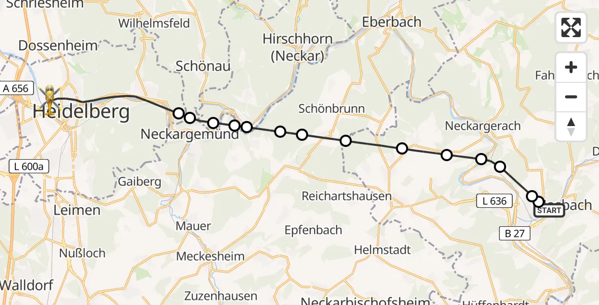 Flugroute Rettungshubschrauber Mosbach - Heidelberg, 05 April 2026, 16:21