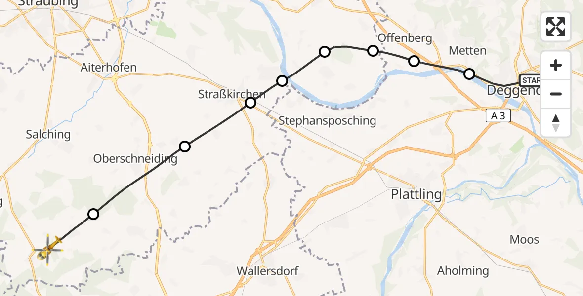 Flugroute Rettungshubschrauber Deggendorf - Leiblfing, 05 April 2026, 16:34