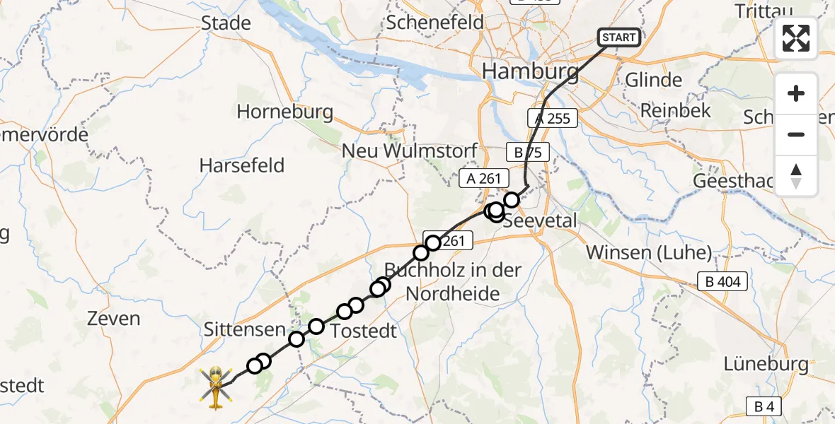 Flugroute Rettungshubschrauber Hamburg - Scheeßel, 05 April 2026, 16:36