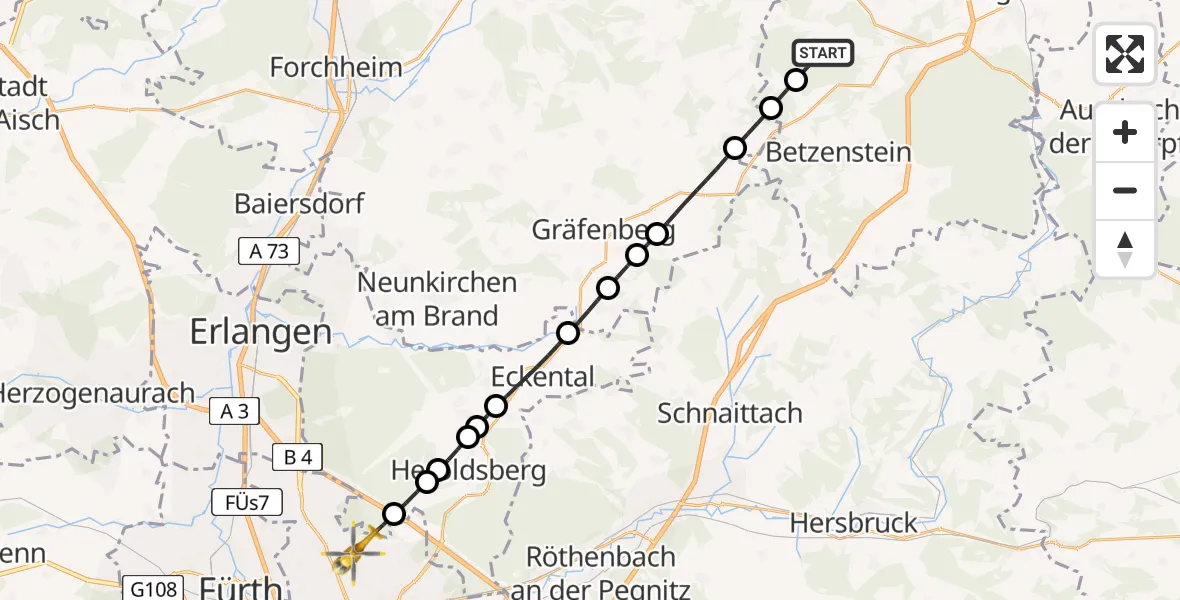 Flugroute Rettungshubschrauber Waidacher Forst - Flughafen Nuremberg, 05 April 2026, 16:37