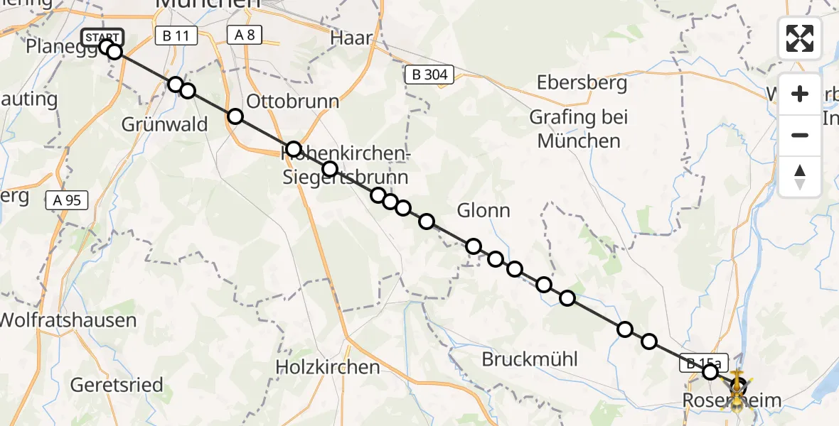 Flugroute Rettungshubschrauber DRF Air Rescue München Hubschrauberlandeplatz - RoMed Hospital Rosenheim, 05 April 2026, 16:40