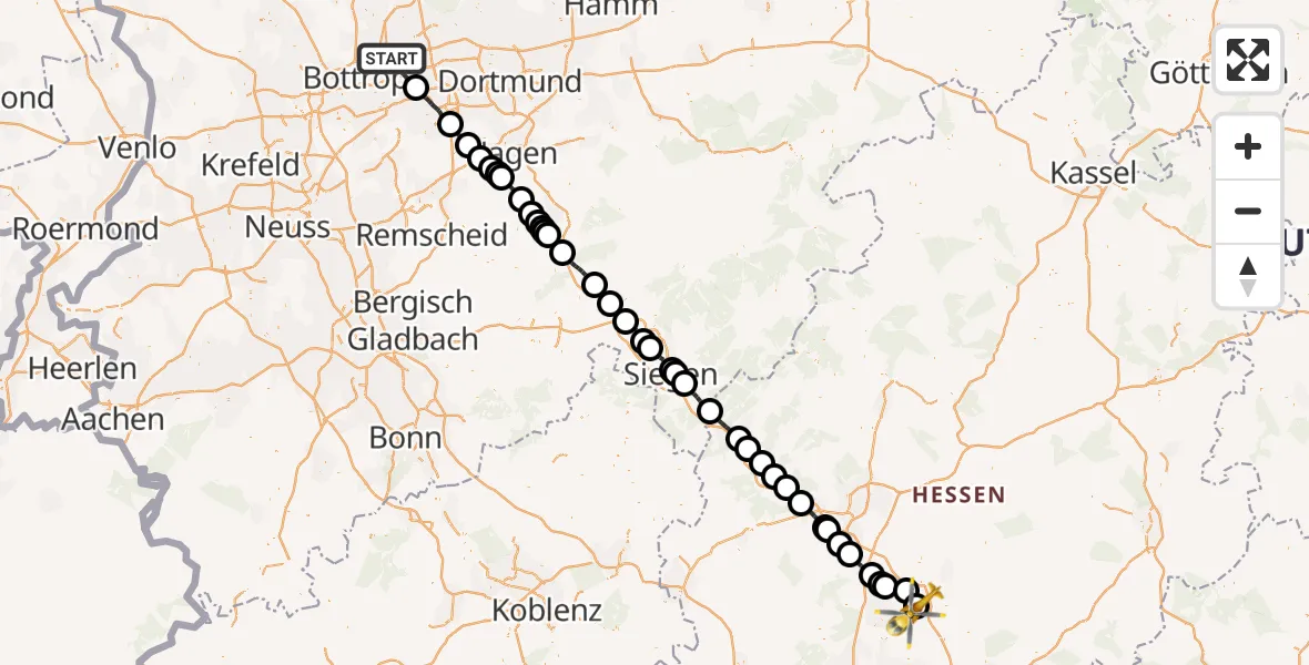 Flugroute Ambulanzhubschrauber Gelsenkirchen - Reichelsheim (Wetterau), 05 April 2026, 16:44