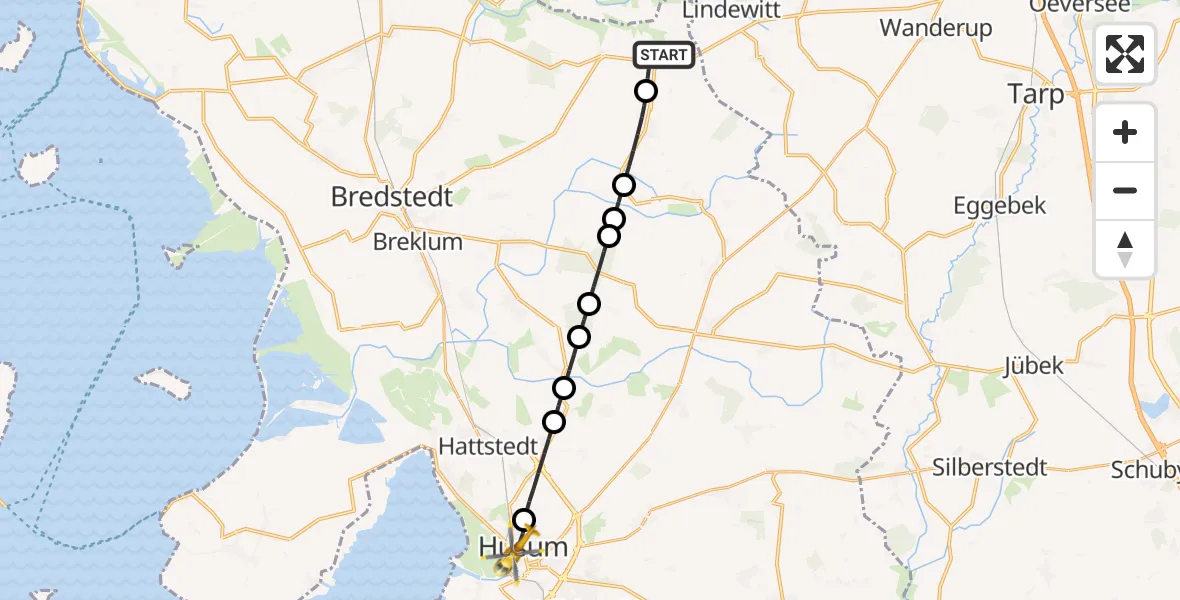 Flugroute Rettungshubschrauber Goldebek - Husum, 05 April 2026, 16:46