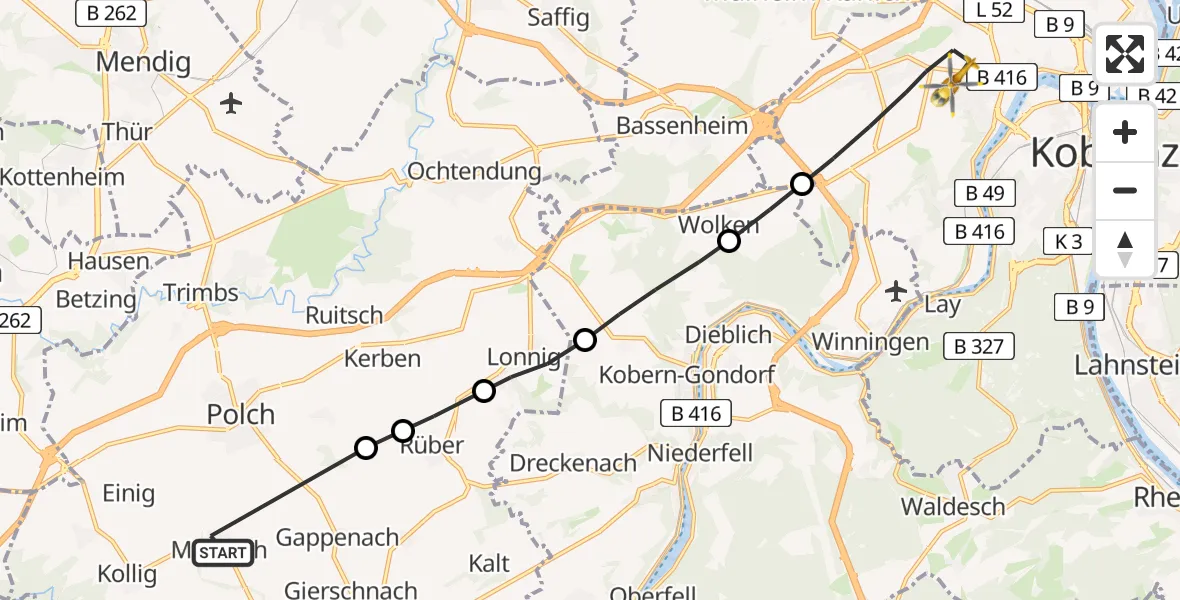 Flugroute Rettungshubschrauber Mertloch - Koblenz, 05 April 2026, 16:52
