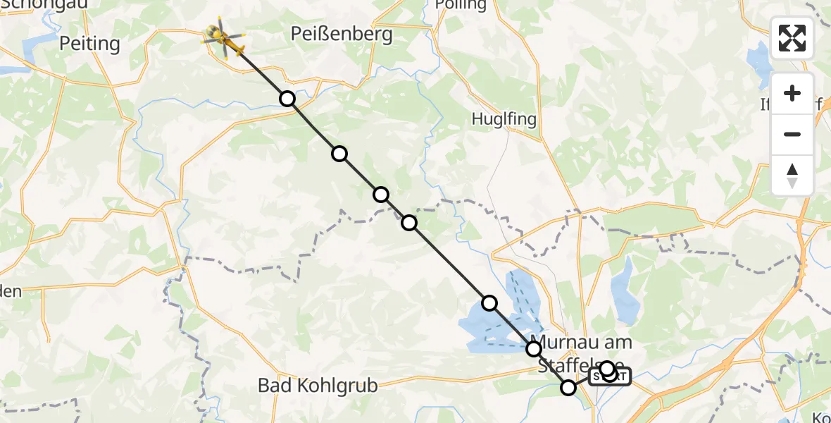 Flugroute Rettungshubschrauber Murnau Accident Hospital - Hohenpeißenberg, 05 April 2026, 16:53