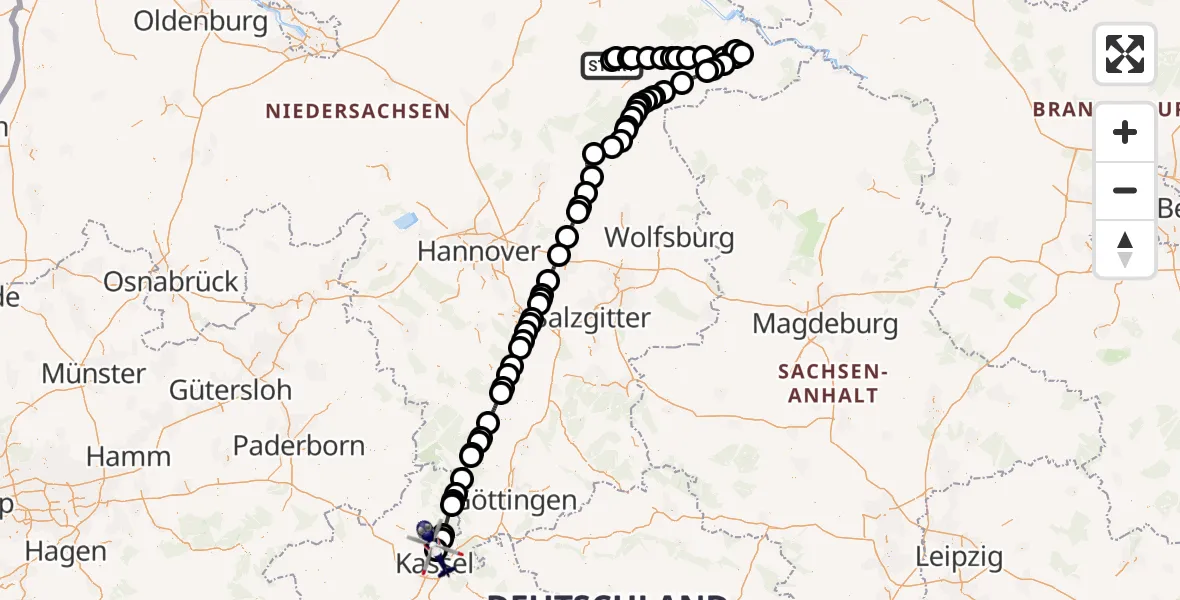 Flugroute Polizeihubschrauber Schwienau - Fuldatal Bundespolizei Hubschrauberlandeplatz, 05 April 2026, 16:58