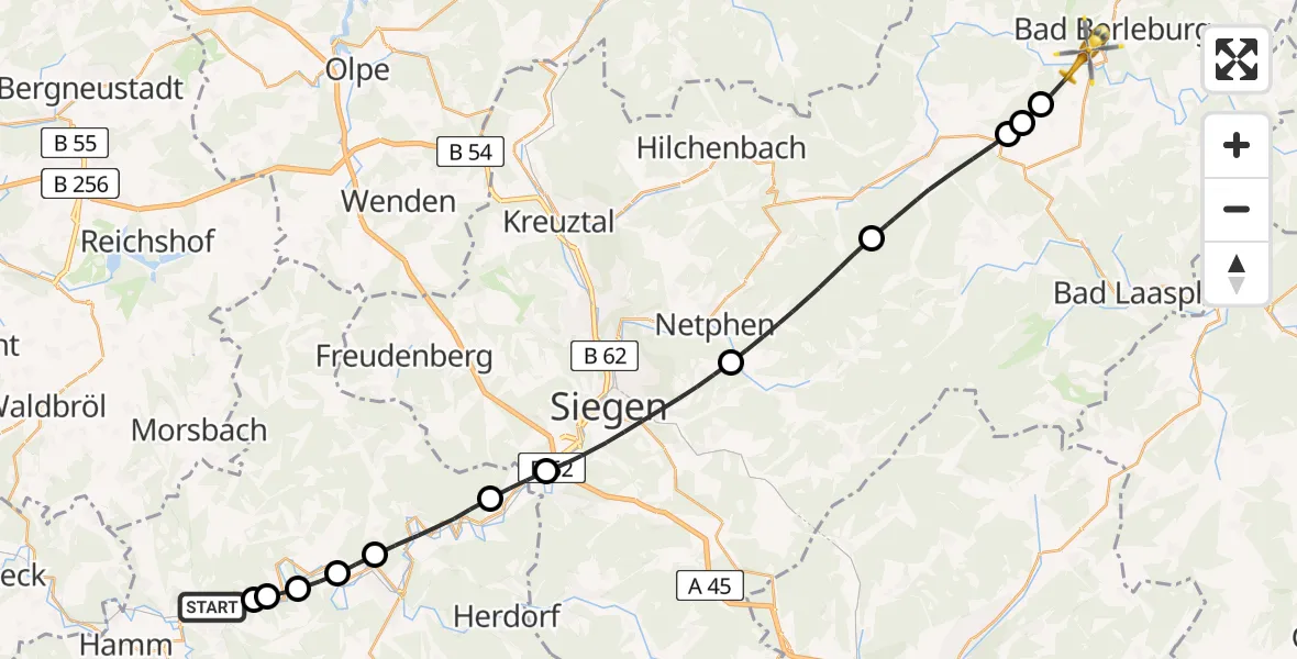 Flugroute Rettungshubschrauber Wissen - Bad Berleburg, 05 April 2026, 16:59