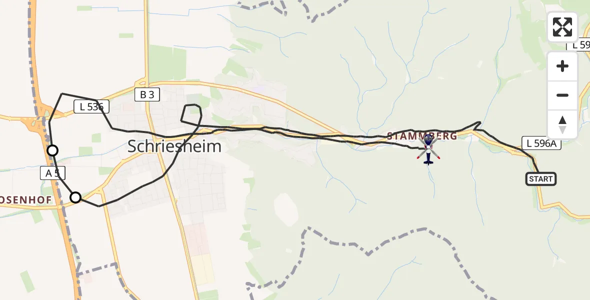 Flugroute Polizeihubschrauber Schriesheim - Schriesheim, 05 April 2026, 17:11