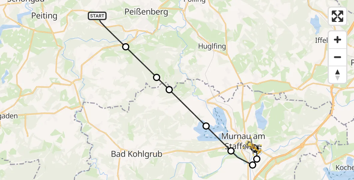 Flugroute Rettungshubschrauber Hohenpeißenberg - Murnau Accident Hospital, 05 April 2026, 17:32
