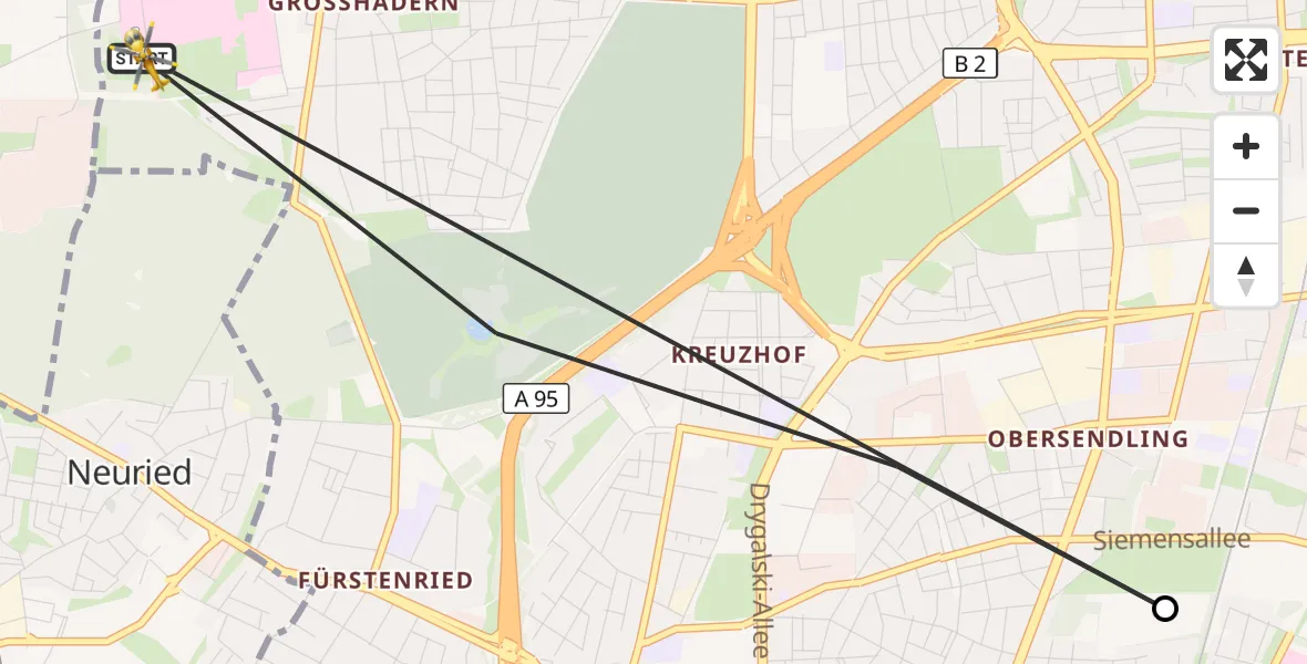 Flugroute Rettungshubschrauber DRF Air Rescue München Hubschrauberlandeplatz - DRF Air Rescue München Hubschrauberlandeplatz, 05 April 2026, 17:39