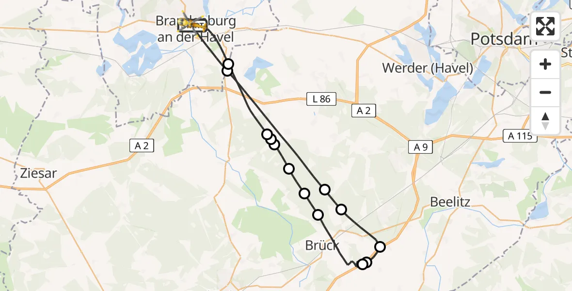Flugroute Rettungshubschrauber Brandenburg an der Havel - Brandenburg an der Havel, 05 April 2026, 17:40