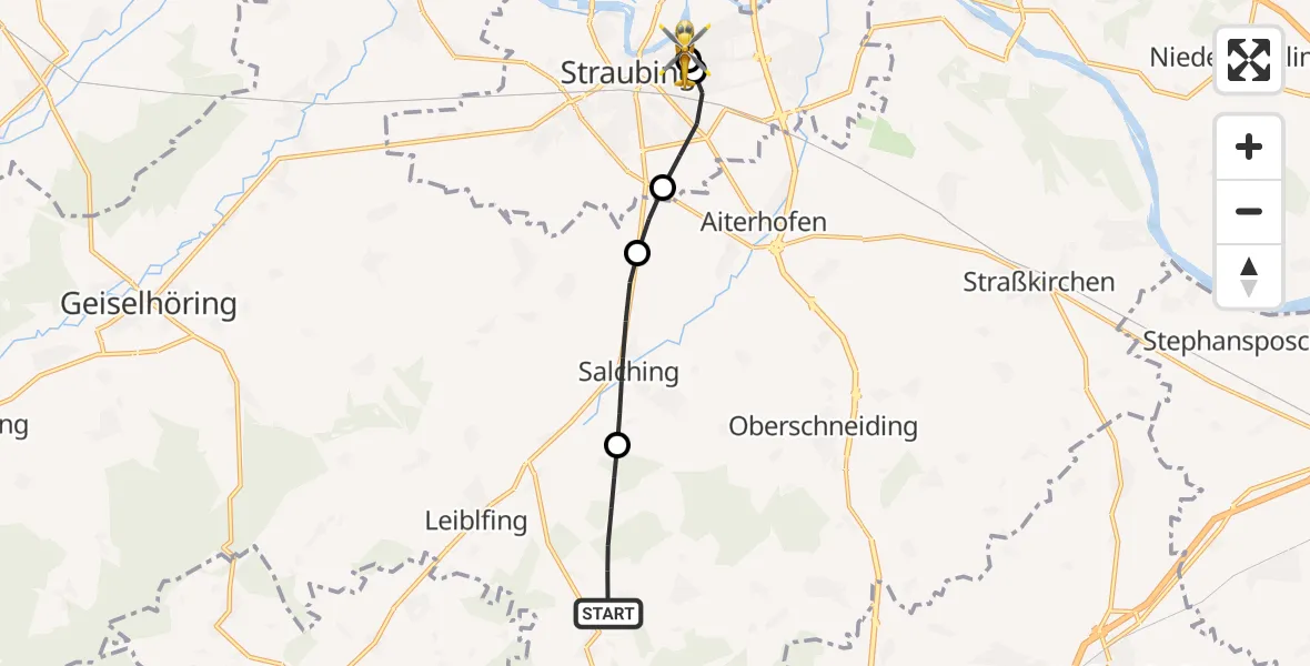 Flugroute Rettungshubschrauber Leiblfing - Sankt Elisabeth Hospital Straubing, 05 April 2026, 17:40