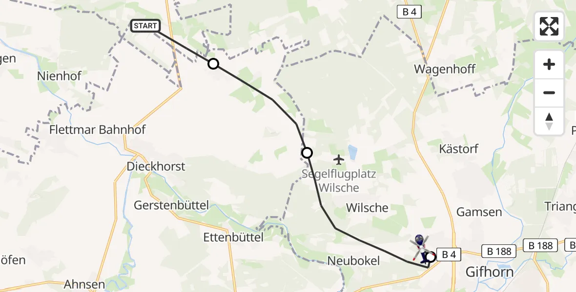 Flugroute Polizeihubschrauber Hohne - Gifhorn Bundespolizei Hubschrauberlandeplatz, 05 April 2026, 17:56