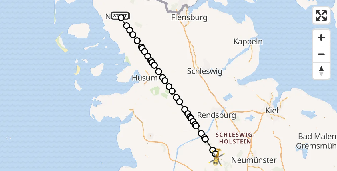 Flugroute Rettungshubschrauber Niebüll - Hohenwestedt, 05 April 2026, 18:07