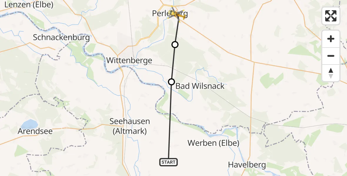 Flugroute Rettungshubschrauber Osterburg (Altmark) - Perleberg, 05 April 2026, 18:23