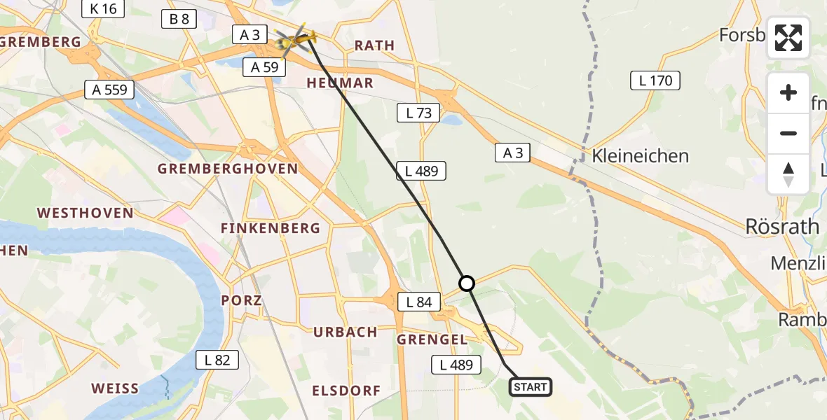 Flugroute Ambulanzhubschrauber Köln Bonn Flughafen - Köln, 05 April 2026, 18:27