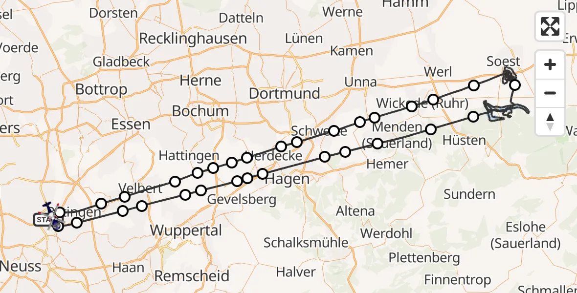 Flugroute Polizeihubschrauber Düsseldorf Flughafen - Düsseldorf Flughafen, 05 April 2026, 19:12
