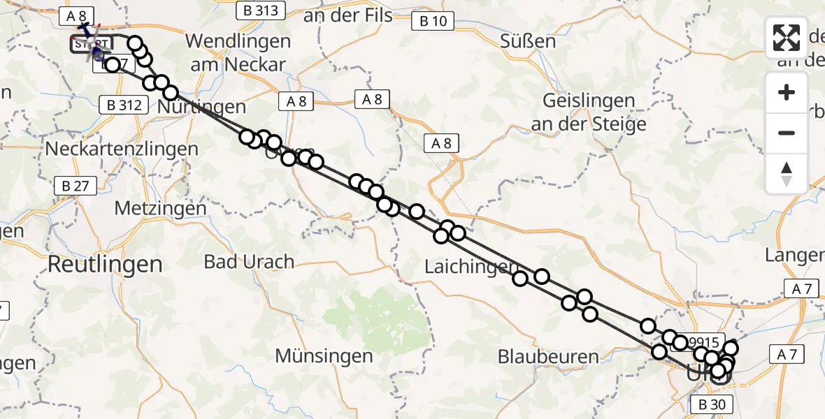 Flugroute Polizeihubschrauber Flughafen Stuttgart - Flughafen Stuttgart, 05 April 2026, 19:53