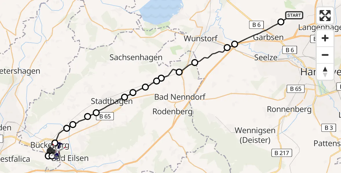 Flugroute Polizeihubschrauber Flughafen Hannover - Bückeburg, 05 April 2026, 21:39