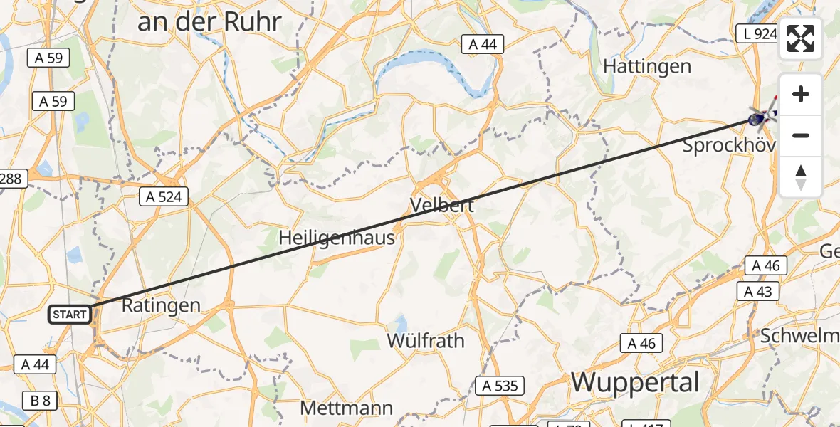 Flugroute Polizeihubschrauber Düsseldorf Flughafen - Witten, 05 April 2026, 21:38