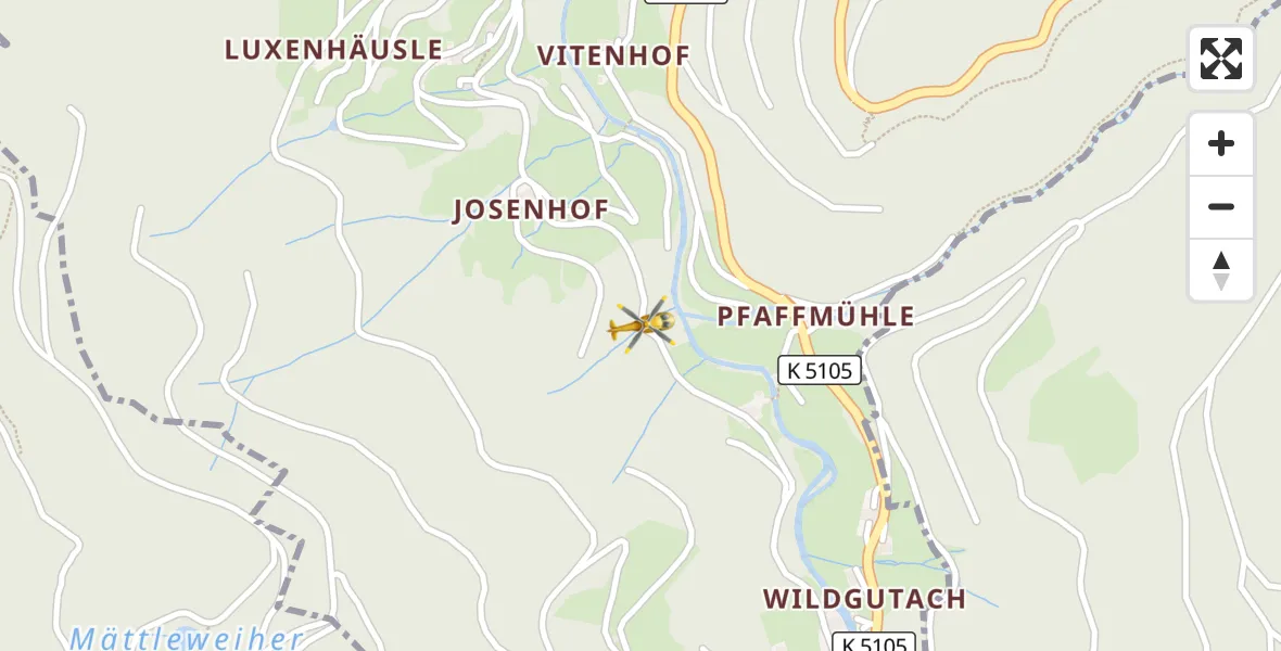 Flugroute Rettungshubschrauber Simonswald - Simonswald, 05 April 2026, 22:04