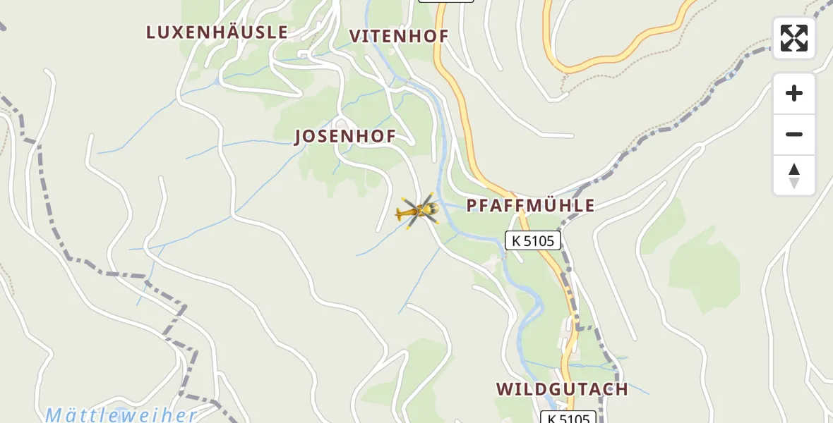 Flugroute Rettungshubschrauber Simonswald - Simonswald, 05 April 2026, 22:04
