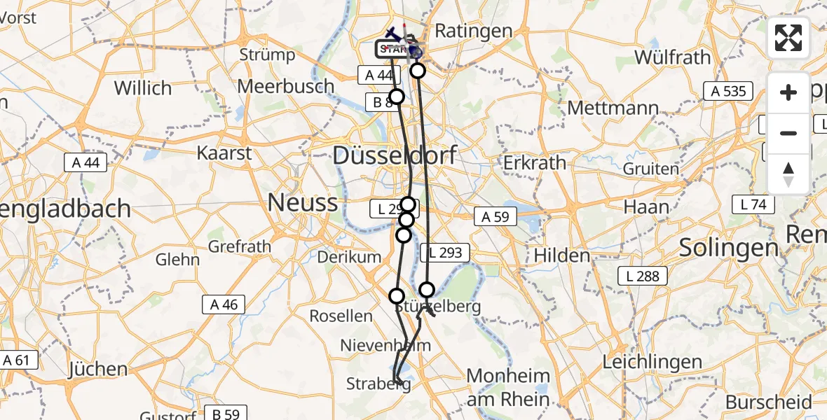 Flugroute Polizeihubschrauber Düsseldorf Flughafen - Düsseldorf Flughafen, 05 April 2026, 22:57