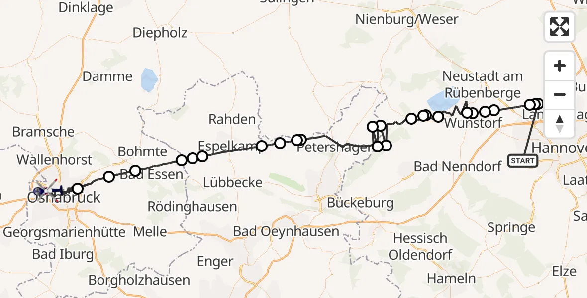Flugroute Polizeihubschrauber Gehrden - Osnabrück, 05 April 2026, 23:16
