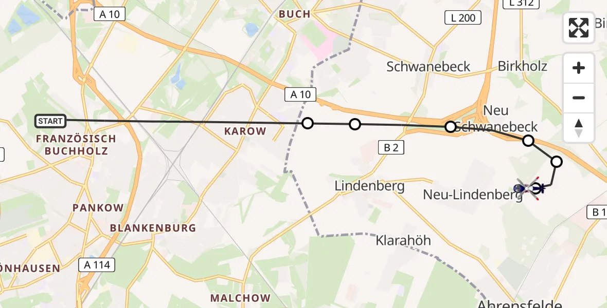 Flugroute Polizeihubschrauber Berlin - Ahrensfelde Hubschrauberlandeplatz, 06 April 2026, 00:53