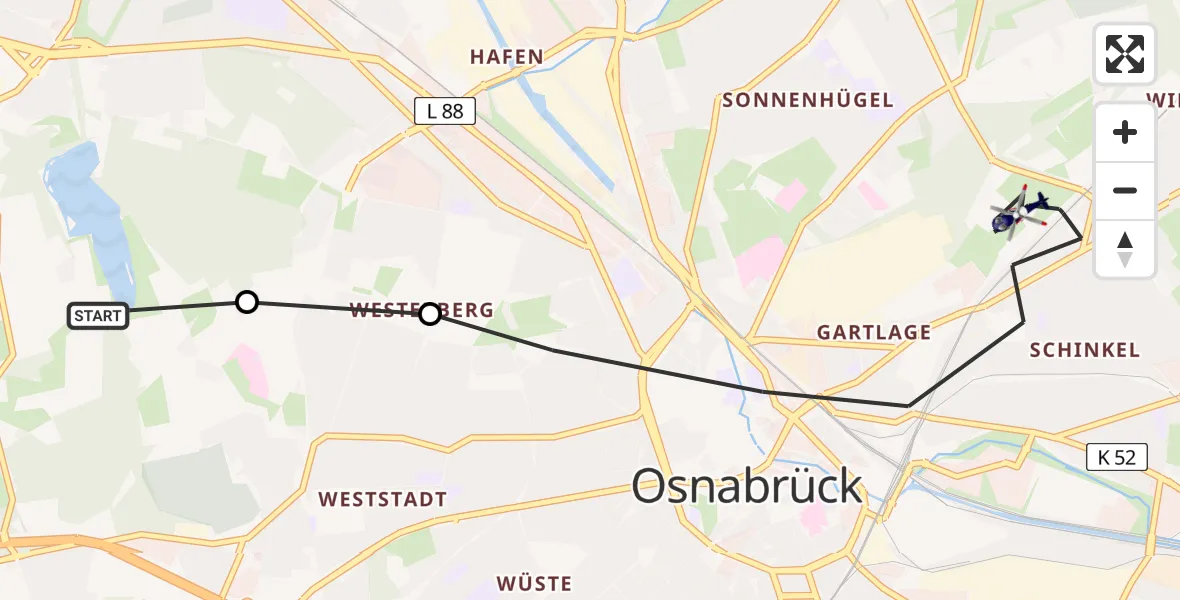 Flugroute Polizeihubschrauber Osnabrück - Osnabrück, 06 April 2026, 00:55