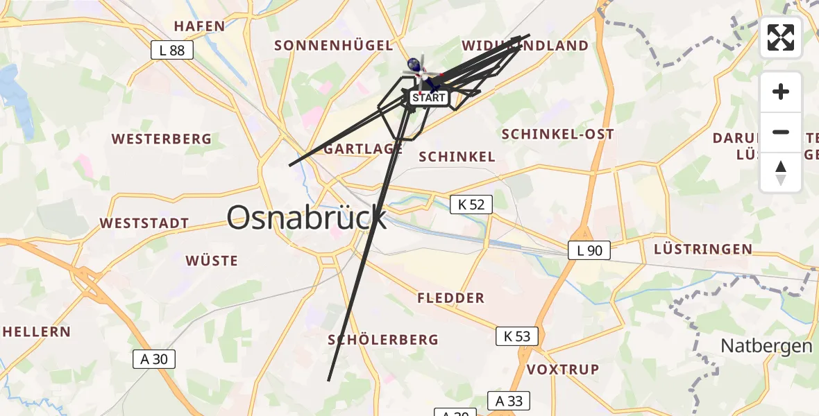 Flugroute Polizeihubschrauber Osnabrück - Osnabrück, 06 April 2026, 00:59