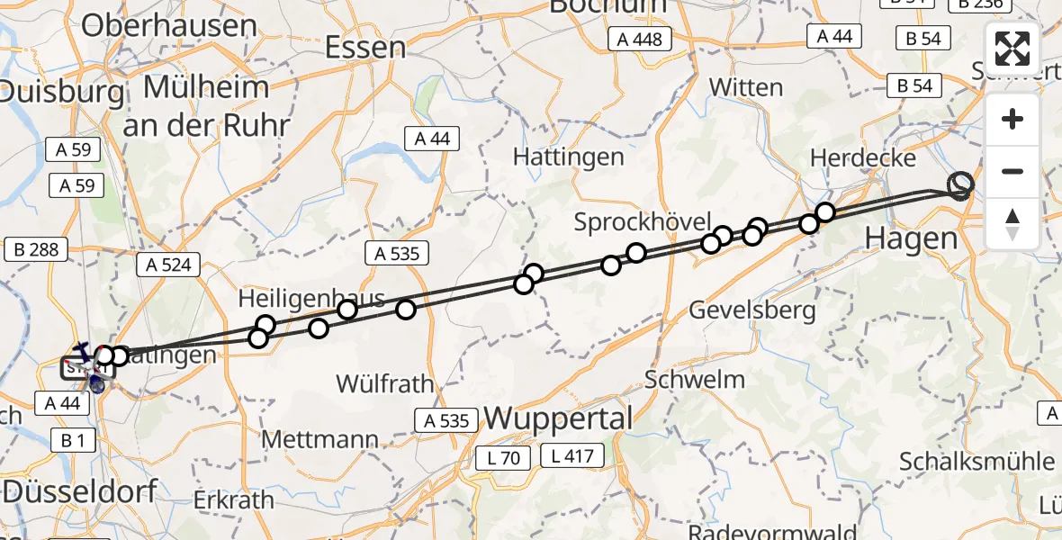 Flugroute Polizeihubschrauber Düsseldorf Flughafen - Düsseldorf Flughafen, 06 April 2026, 01:56