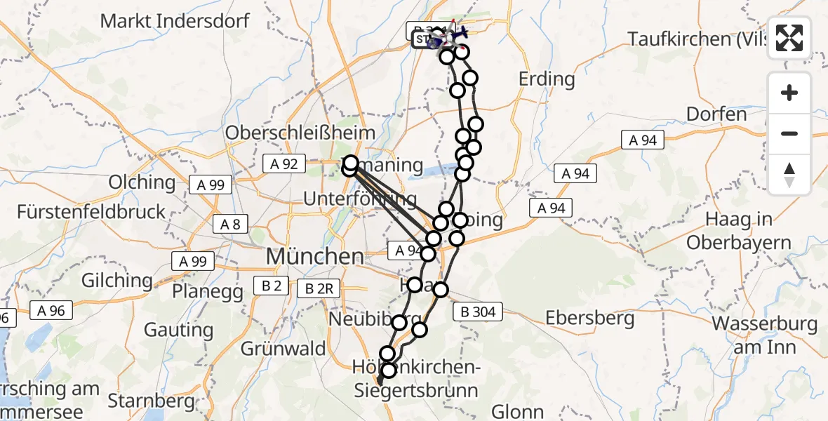Flugroute Polizeihubschrauber Hallbergmoos - München Flughafen, 06 April 2026, 03:24