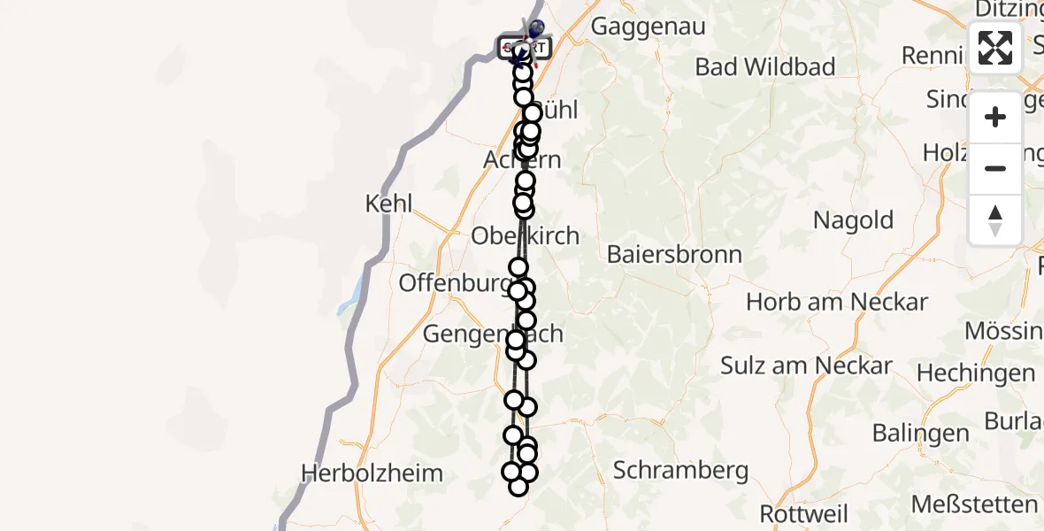 Flugroute Polizeihubschrauber Karlsruhe Baden-Baden Flughafen - Karlsruhe Baden-Baden Flughafen, 06 April 2026, 03:39